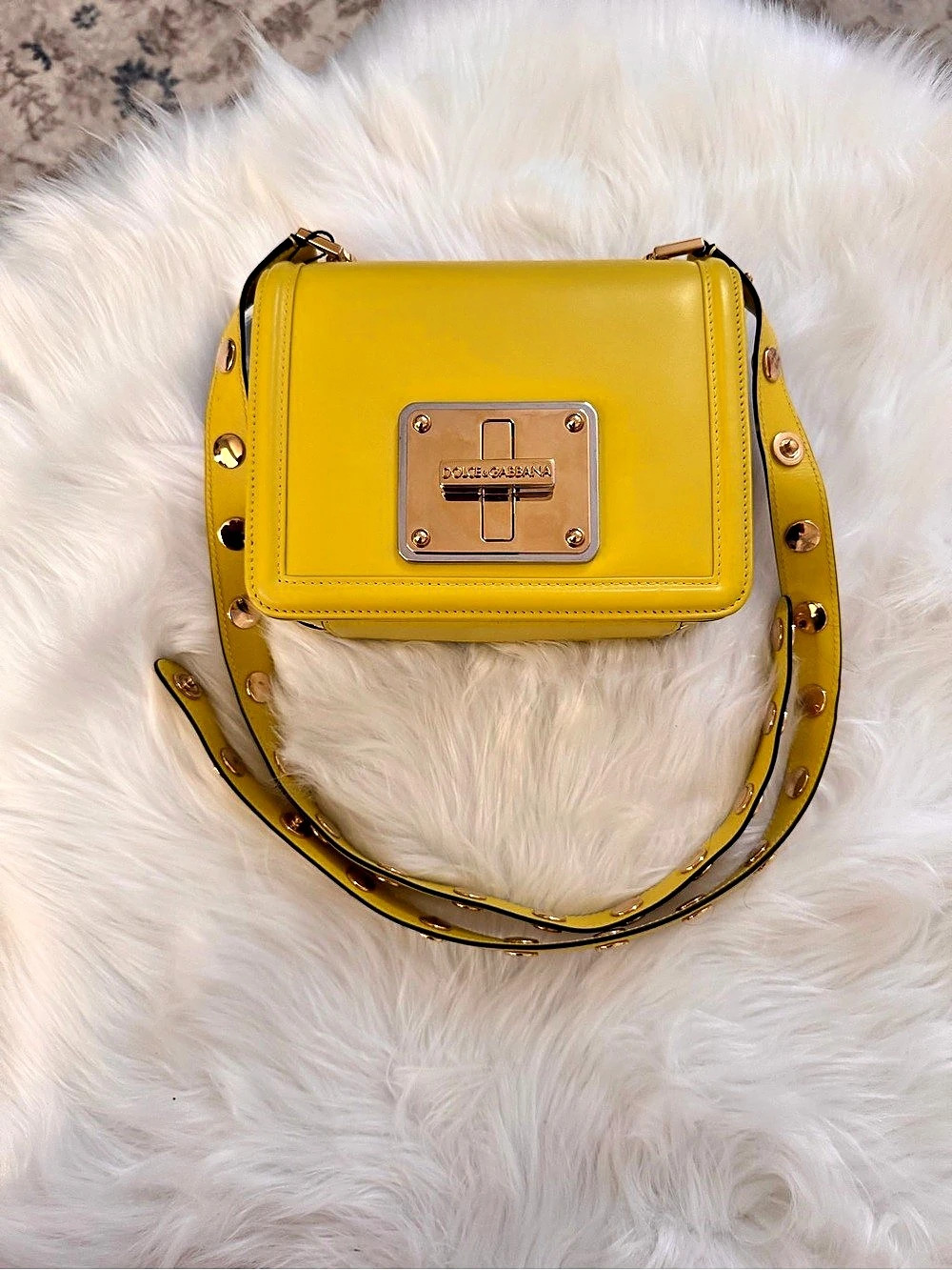 Dolce & Gabbana Joy Therapy Lola Studded Leather Crossbody /Shoulder Bag Yellow